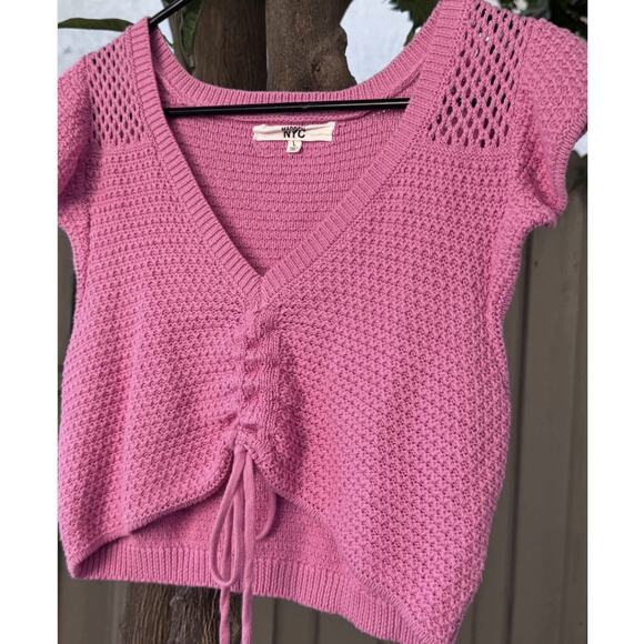 Madden NYC Hot Pink Knit Ruched Crop Top – Size L - Picture 2 of 3